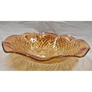 Vintage Carnival Glass Marigold Diamond Point Scalloped Edges Bowl